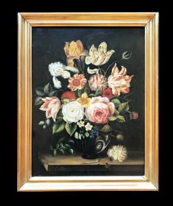 Stillleben-Gemälde mit Blumen - Mitte des 20. Jahrhunderts